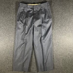 Hart Schaffner Marx Dress Pants Mens 36 Gray Pleated Wool Trousers Slacks Dressy
